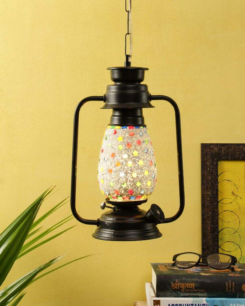 Stars Glass Lantern Hanging Lamp  For Living Room and Bedroom | 8 x 5 x 22.5 inches