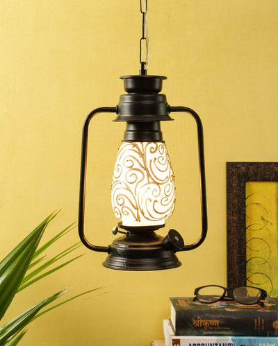 Wavy Stems Glass Lantern Hanging Lamp  For Living Room and Bedroom | 8 x 5 x 22.5 inches