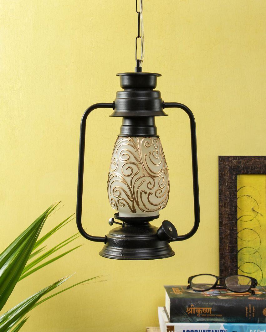 Wavy Stems Glass Lantern Hanging Lamp  For Living Room and Bedroom | 8 x 5 x 22.5 inches