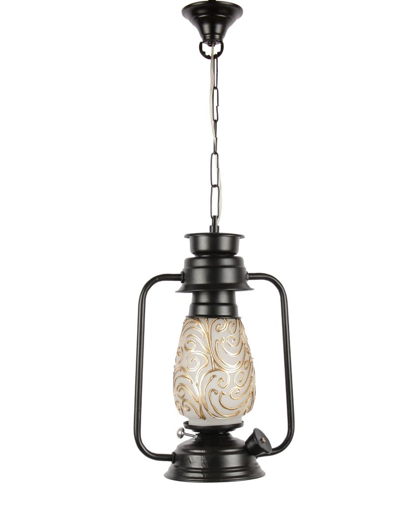 Wavy Stems Glass Lantern Hanging Lamp  For Living Room and Bedroom | 8 x 5 x 22.5 inches