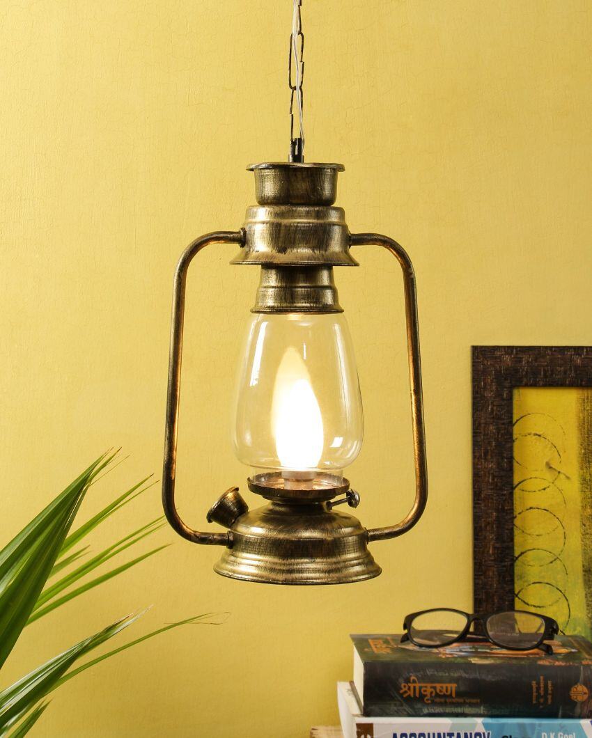 Clear Glass Lantern Hanging Lamp  For Living Room and Bedroom | 8 x 5 x 22.5 inches