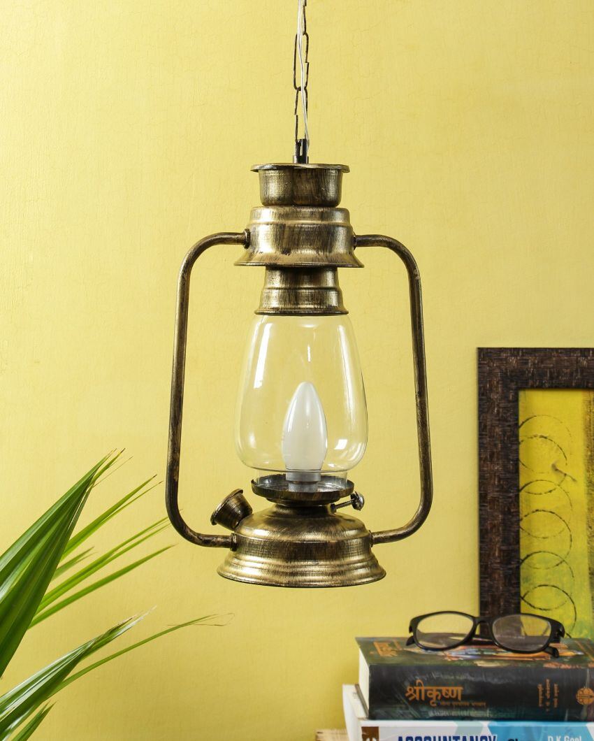 Clear Glass Lantern Hanging Lamp  For Living Room and Bedroom | 8 x 5 x 22.5 inches