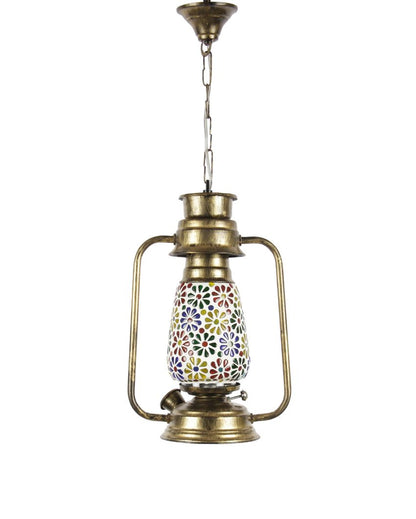 Mosaic Floral Glass Lantern Hanging Lamp  For Living Room and Bedroom | 8 x 5 x 22.5 inches