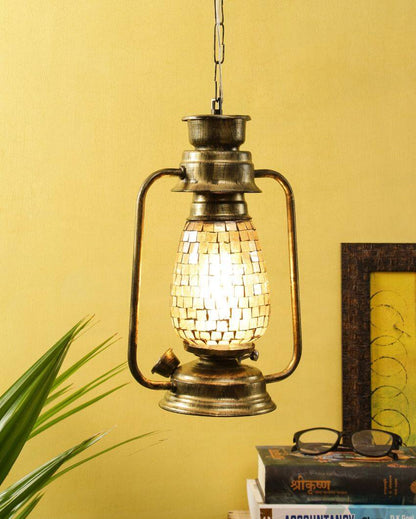 Unique Shiner Glass Lantern Hanging Lamp  For Living Room and Bedroom | 8 x 5 x 22.5 inches