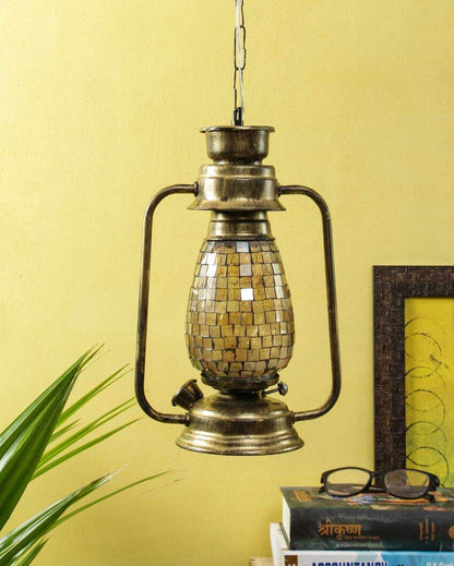 Unique Shiner Glass Lantern Hanging Lamp  For Living Room and Bedroom | 8 x 5 x 22.5 inches