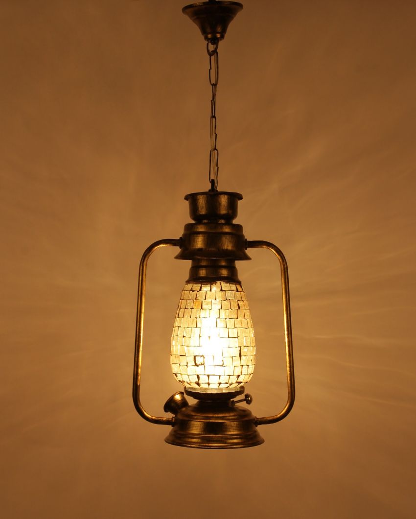 Unique Shiner Glass Lantern Hanging Lamp  For Living Room and Bedroom | 8 x 5 x 22.5 inches