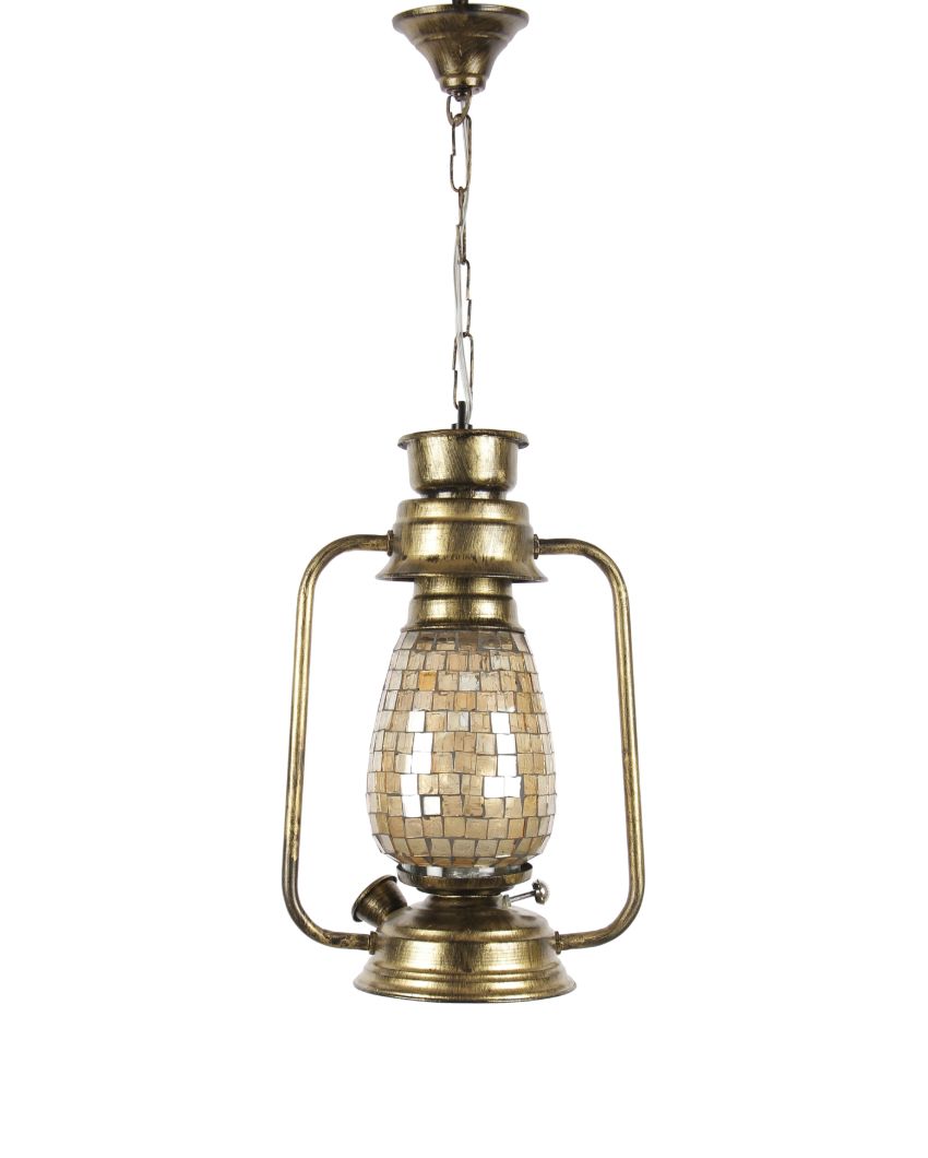 Unique Shiner Glass Lantern Hanging Lamp  For Living Room and Bedroom | 8 x 5 x 22.5 inches