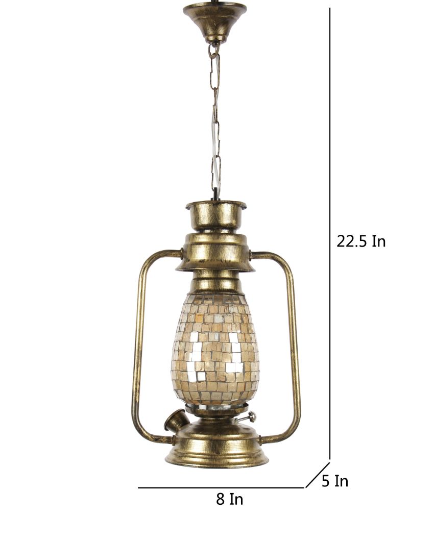 Unique Shiner Glass Lantern Hanging Lamp  For Living Room and Bedroom | 8 x 5 x 22.5 inches