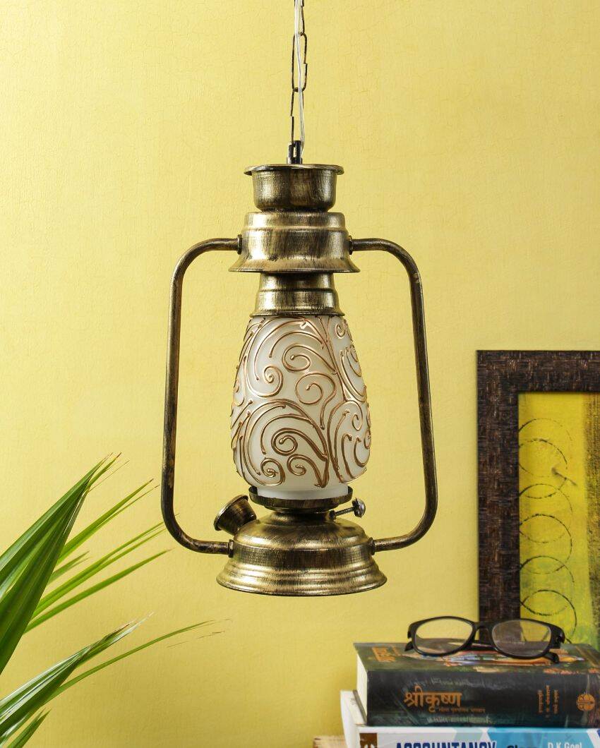 Wavy Stems Glass Lantern Hanging Lamp  For Living Room and Bedroom | 8 x 5 x 22.5 inches