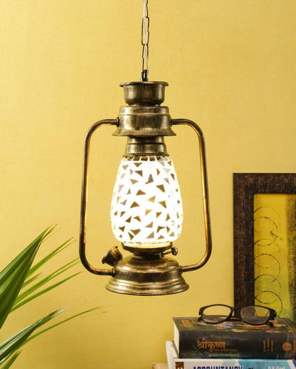 Glitter Design Glass Lantern Hanging Lamp  For Living Room and Bedroom | 8 x 5 x 22.5 inches