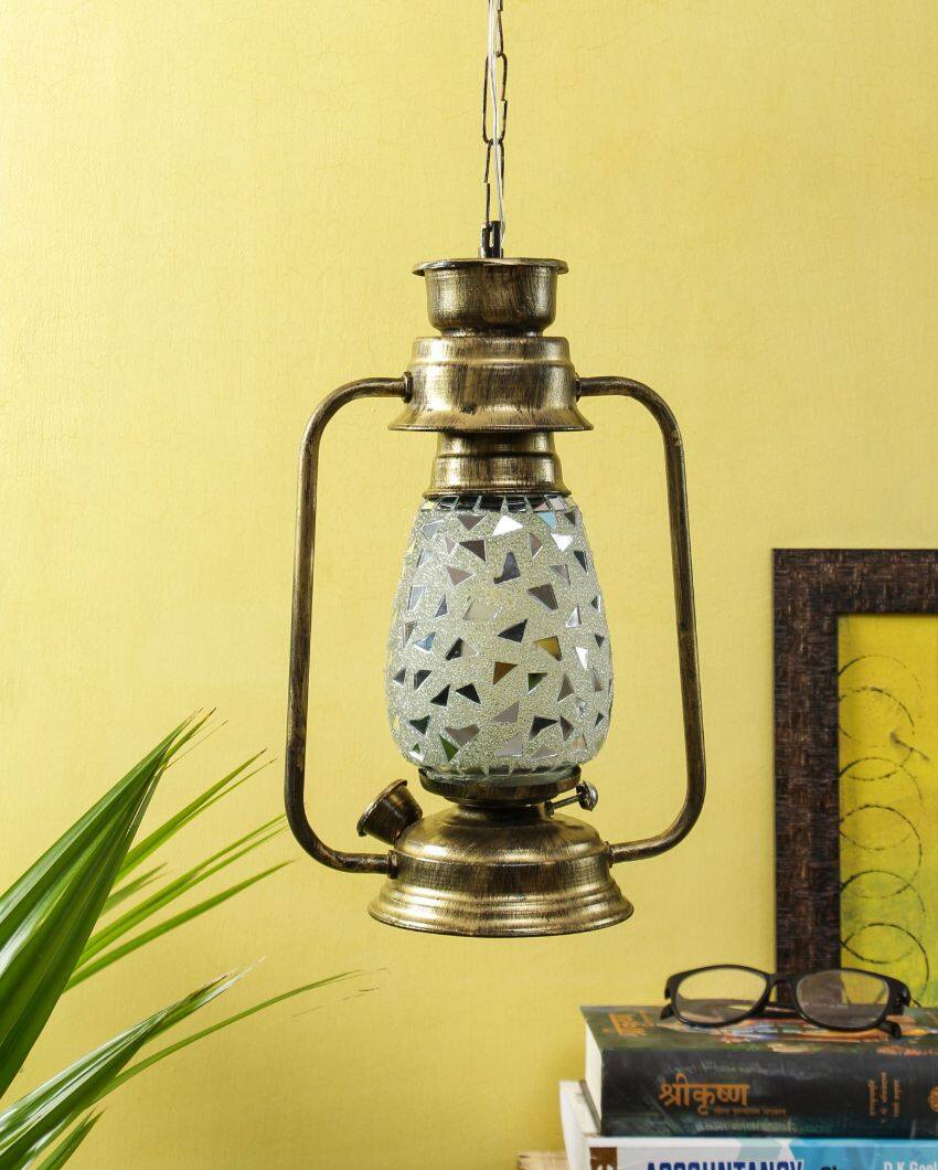 Glitter Design Glass Lantern Hanging Lamp  For Living Room and Bedroom | 8 x 5 x 22.5 inches