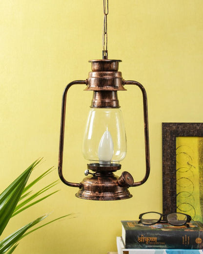 Clear Glass Lantern Hanging Lamp  For Living Room and Bedroom | 8 x 5 x 22.5 inches