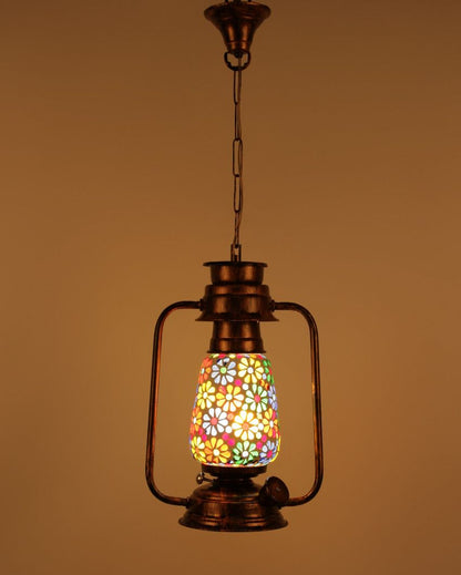 Mosaic Floral Glass Lantern Hanging Lamp  For Living Room and Bedroom | 8 x 5 x 22.5 inches