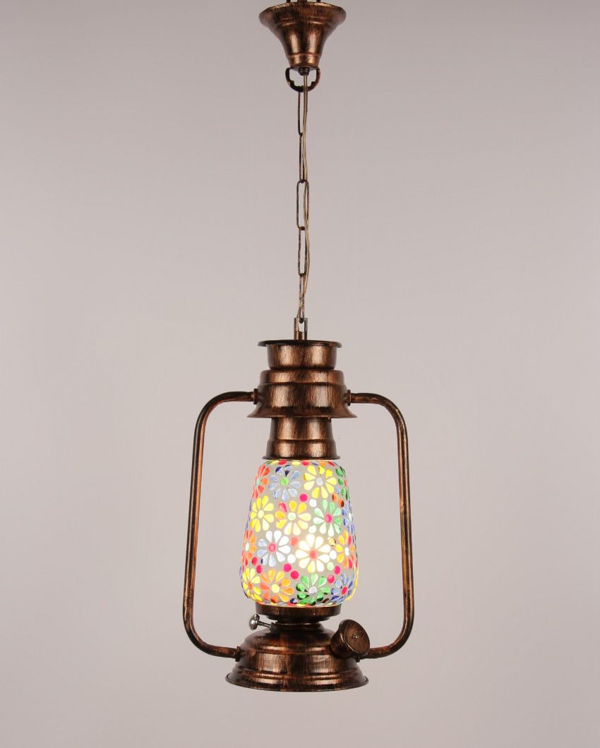 Mosaic Floral Glass Lantern Hanging Lamp  For Living Room and Bedroom | 8 x 5 x 22.5 inches