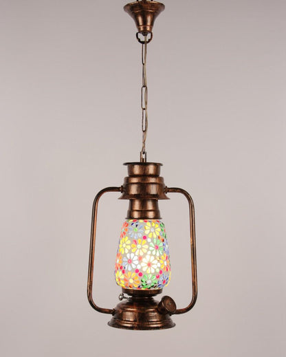 Mosaic Floral Glass Lantern Hanging Lamp  For Living Room and Bedroom | 8 x 5 x 22.5 inches