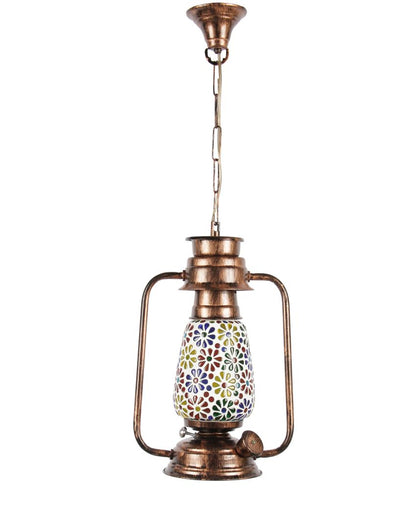 Mosaic Floral Glass Lantern Hanging Lamp  For Living Room and Bedroom | 8 x 5 x 22.5 inches