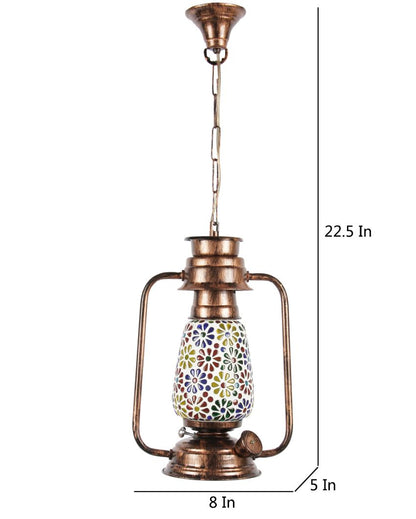 Mosaic Floral Glass Lantern Hanging Lamp  For Living Room and Bedroom | 8 x 5 x 22.5 inches