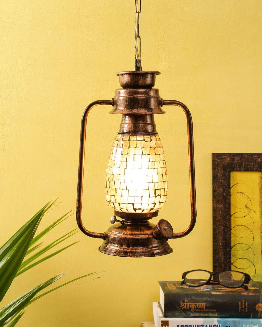 Unique Shiner Glass Lantern Hanging Lamp  For Living Room and Bedroom | 8 x 5 x 22.5 inches