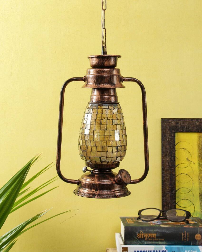 Unique Shiner Glass Lantern Hanging Lamp  For Living Room and Bedroom | 8 x 5 x 22.5 inches