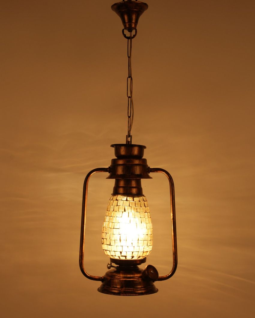 Unique Shiner Glass Lantern Hanging Lamp  For Living Room and Bedroom | 8 x 5 x 22.5 inches