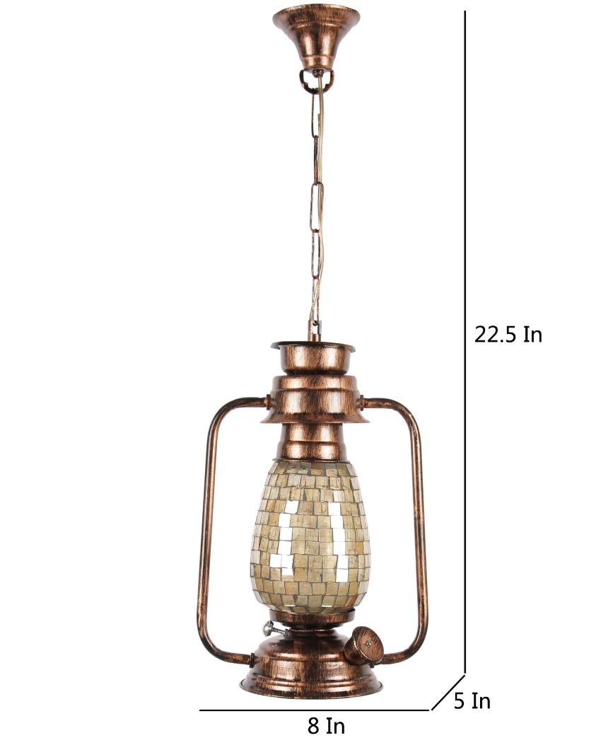 Unique Shiner Glass Lantern Hanging Lamp  For Living Room and Bedroom | 8 x 5 x 22.5 inches