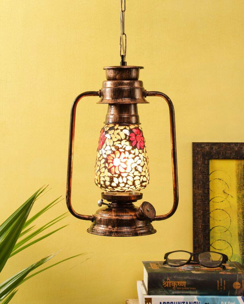 Blooming Glass Lantern Hanging Lamp  For Living Room and Bedroom | 8 x 5 x 22.5 inches