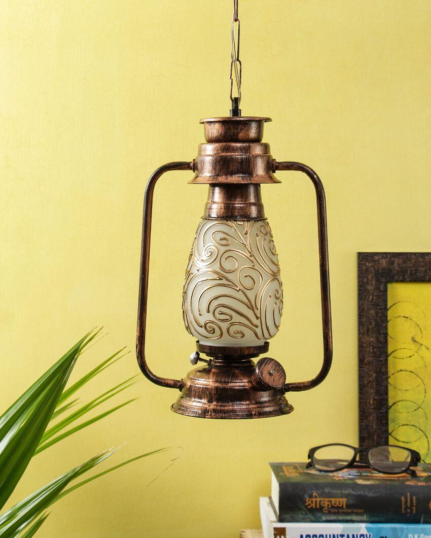 Wavy Stems Glass Lantern Hanging Lamp  For Living Room and Bedroom | 8 x 5 x 22.5 inches