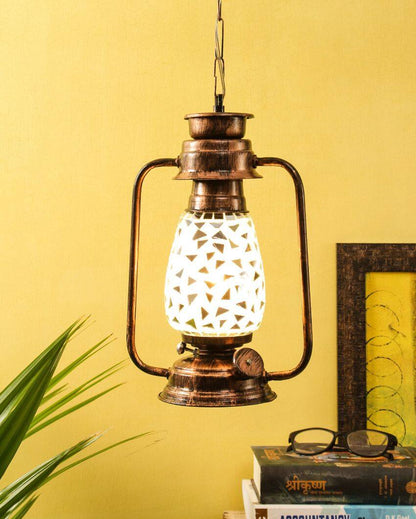 Glitter Design Glass Lantern Hanging Lamp  For Living Room and Bedroom | 8 x 5 x 22.5 inches