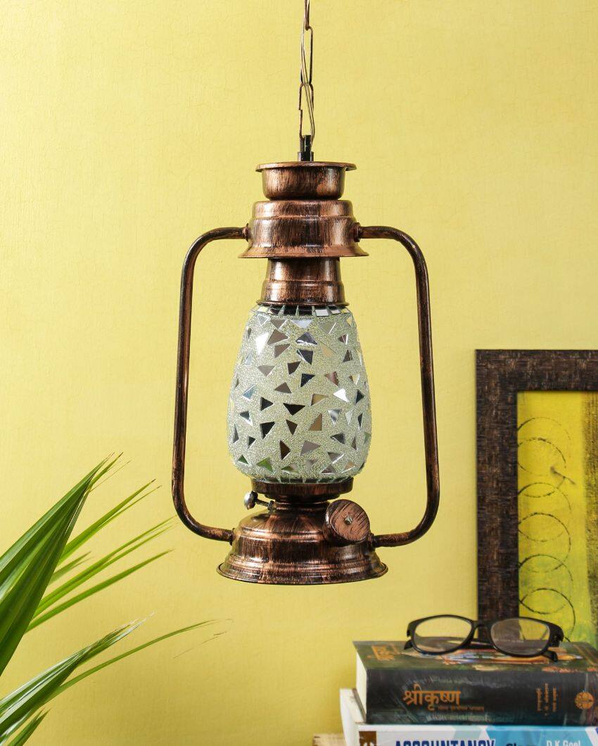 Glitter Design Glass Lantern Hanging Lamp  For Living Room and Bedroom | 8 x 5 x 22.5 inches