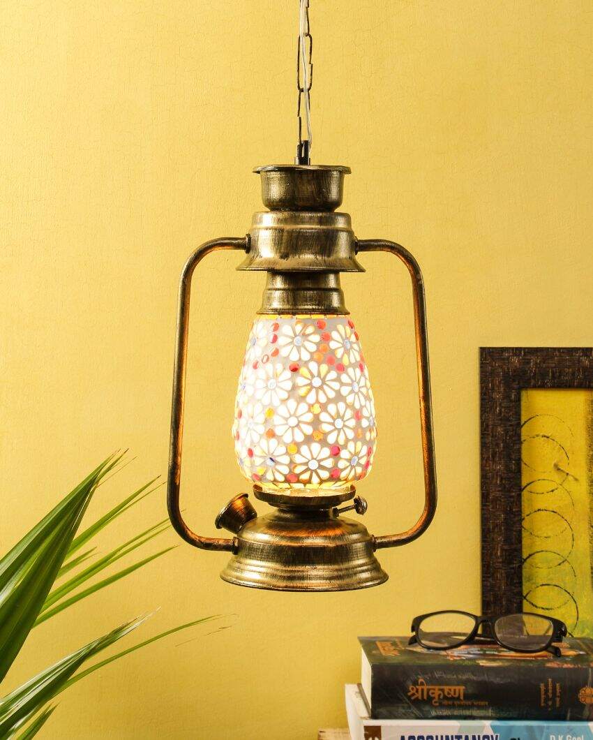 Antique Design Glass Lantern Hanging Lamp  For Living Room and Bedroom | 8 x 5 x 22.5 inches