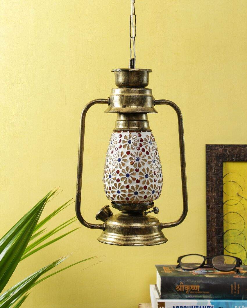 Antique Design Glass Lantern Hanging Lamp  For Living Room and Bedroom | 8 x 5 x 22.5 inches