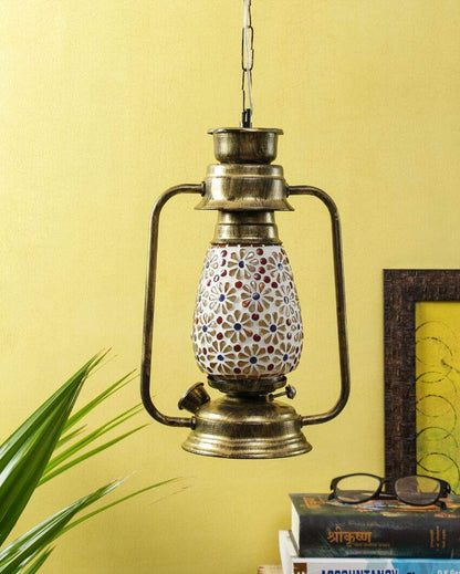 Antique Design Glass Lantern Hanging Lamp  For Living Room and Bedroom | 8 x 5 x 22.5 inches