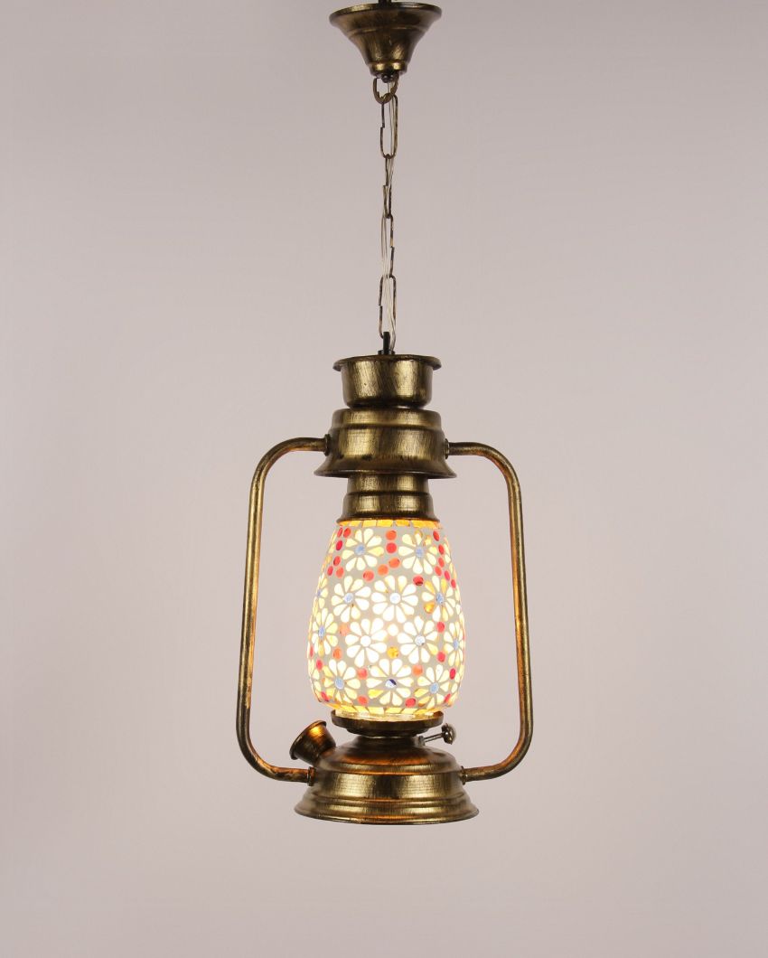 Antique Design Glass Lantern Hanging Lamp  For Living Room and Bedroom | 8 x 5 x 22.5 inches