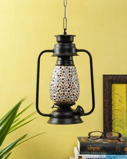 Antique Design Glass Lantern Hanging Lamp  For Living Room and Bedroom | 8 x 5 x 22.5 inches