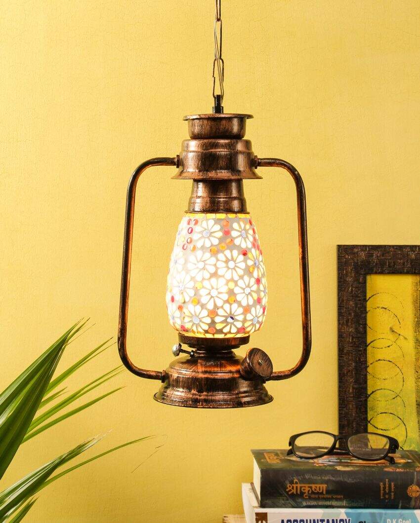 Antique Design Glass Lantern Hanging Lamp  For Living Room and Bedroom | 8 x 5 x 22.5 inches