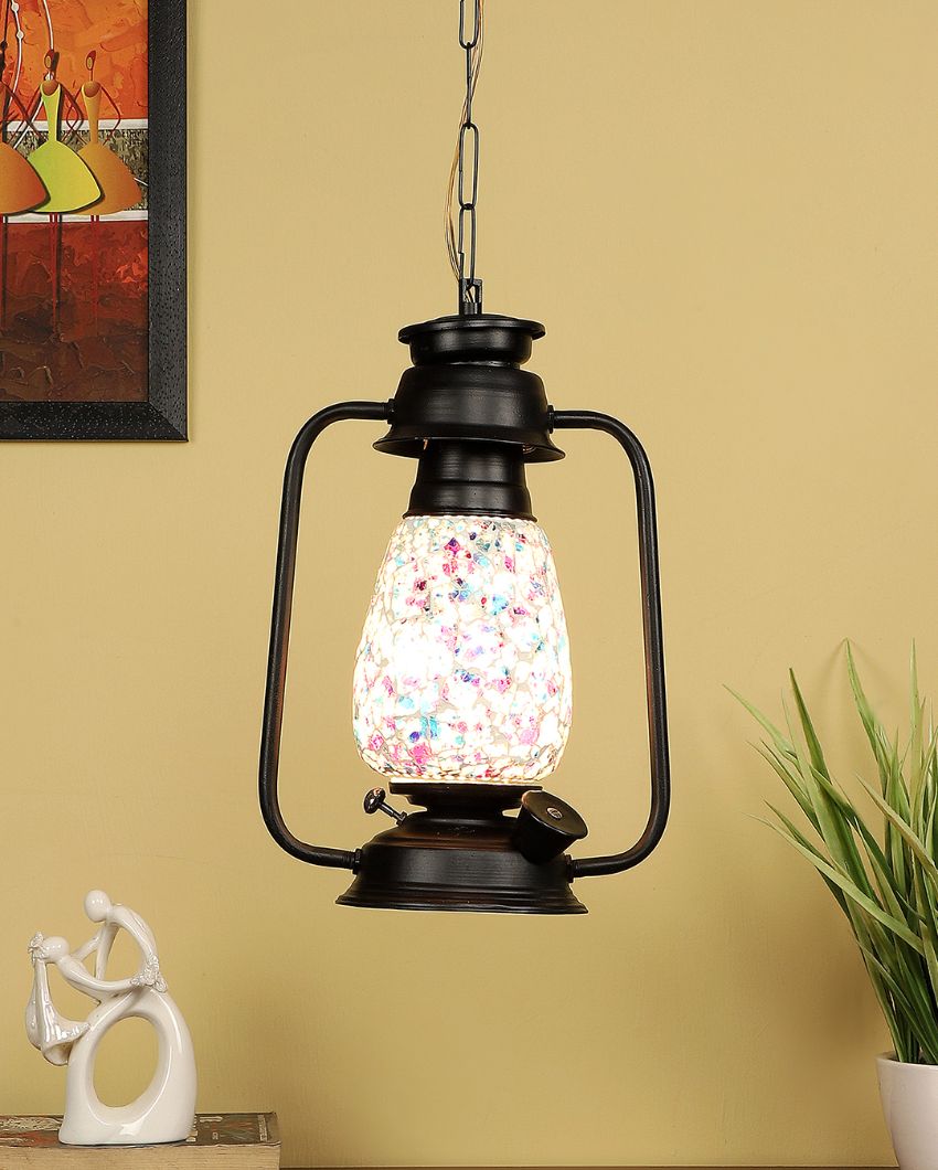 Stylish Design Glass Lantern Hanging Lamp  For Living Room and Bedroom | 8 x 5 x 22.5 inches