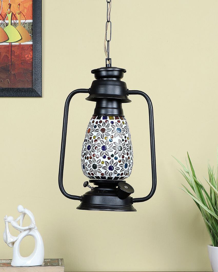 Contemporary Design Glass Lantern Hanging Lamp  For Living Room and Bedroom | 8 x 5 x 22.5 inches