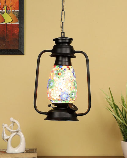 Contemporary Design Glass Lantern Hanging Lamp  For Living Room and Bedroom | 8 x 5 x 22.5 inches