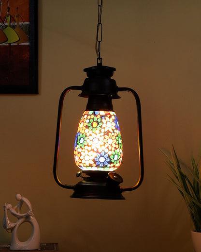 Contemporary Design Glass Lantern Hanging Lamp  For Living Room and Bedroom | 8 x 5 x 22.5 inches