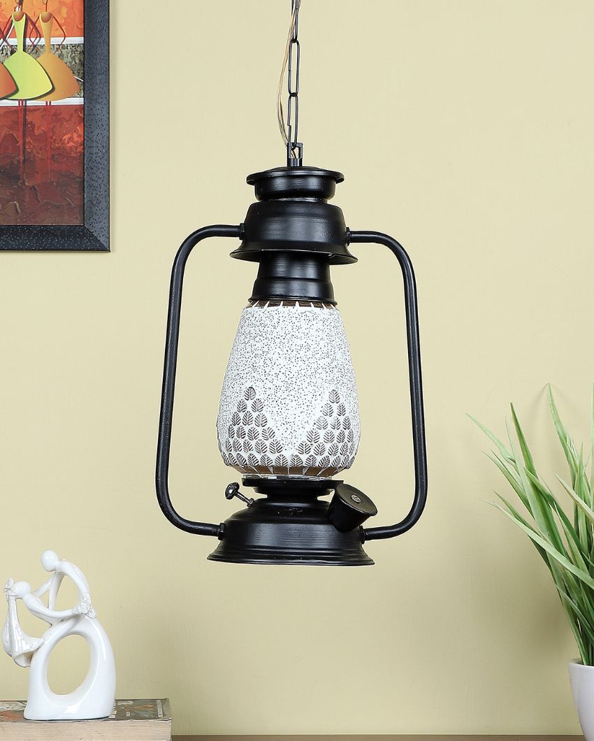 Modern Design Glass Lantern Hanging Lamp  For Living Room and Bedroom | 8 x 5 x 22.5 inches