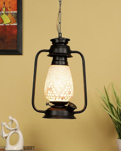 Modern Design Glass Lantern Hanging Lamp  For Living Room and Bedroom | 8 x 5 x 22.5 inches