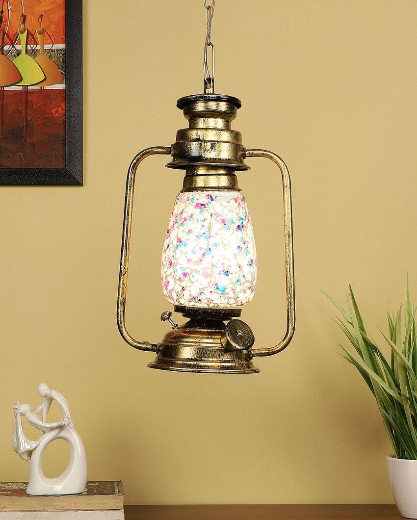 Stylish Design Glass Lantern Hanging Lamp  For Living Room and Bedroom | 8 x 5 x 22.5 inches