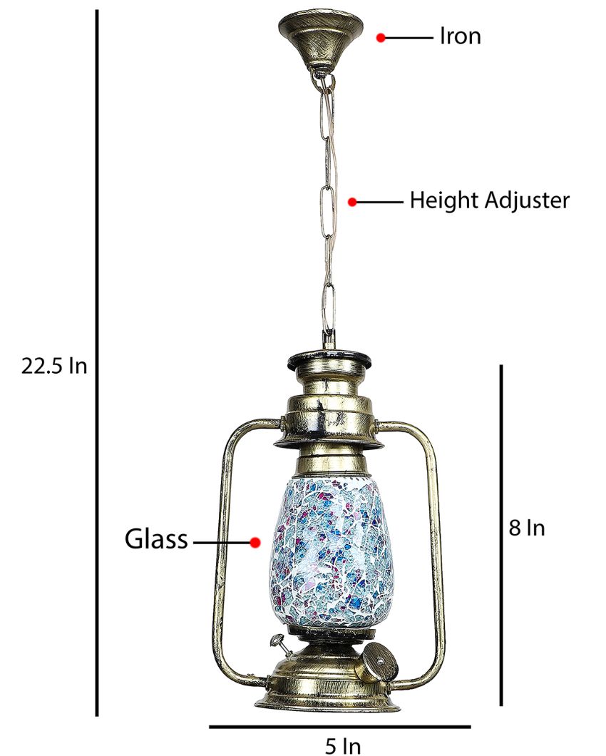 Stylish Design Glass Lantern Hanging Lamp  For Living Room and Bedroom | 8 x 5 x 22.5 inches