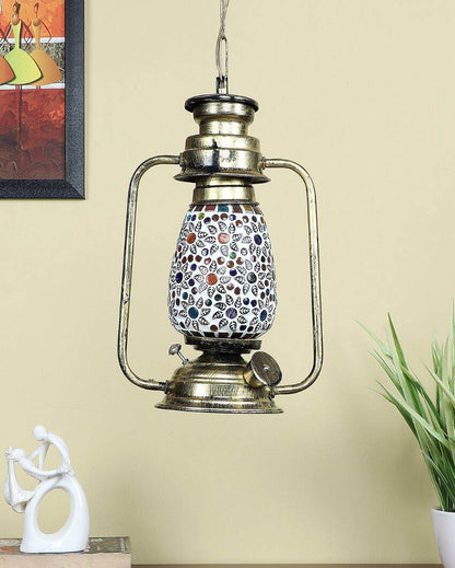 Contemporary Design Glass Lantern Hanging Lamp  For Living Room and Bedroom | 8 x 5 x 22.5 inches