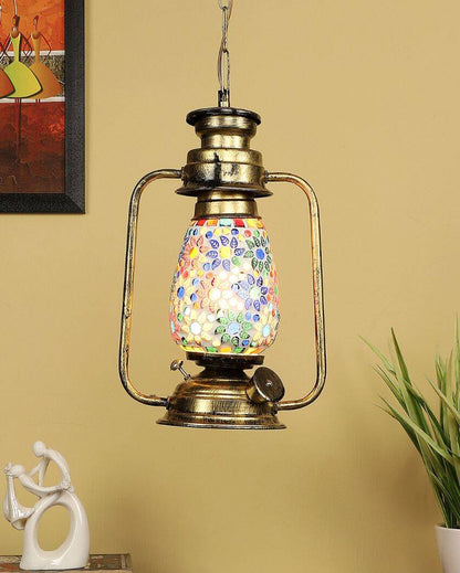 Contemporary Design Glass Lantern Hanging Lamp  For Living Room and Bedroom | 8 x 5 x 22.5 inches