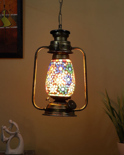 Contemporary Design Glass Lantern Hanging Lamp  For Living Room and Bedroom | 8 x 5 x 22.5 inches