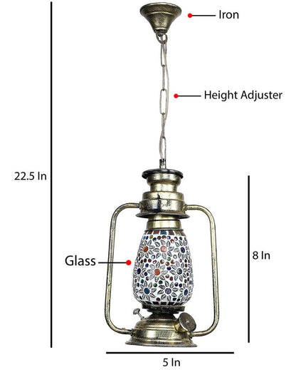 Contemporary Design Glass Lantern Hanging Lamp  For Living Room and Bedroom | 8 x 5 x 22.5 inches