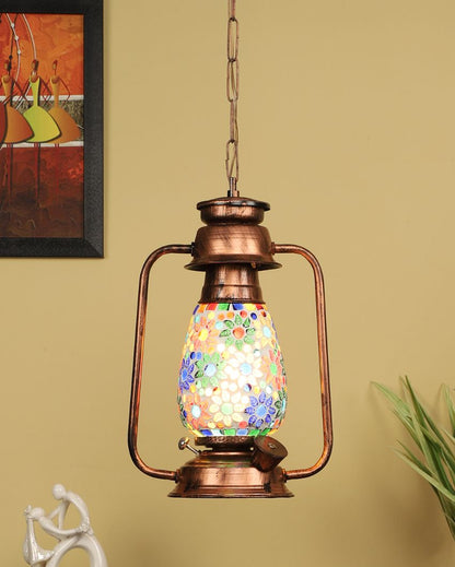 Contemporary Design Glass Lantern Hanging Lamp  For Living Room and Bedroom | 8 x 5 x 22.5 inches