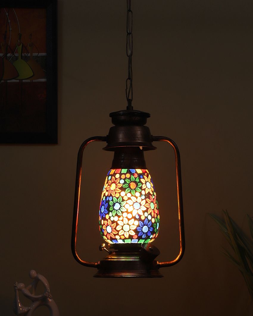 Contemporary Design Glass Lantern Hanging Lamp  For Living Room and Bedroom | 8 x 5 x 22.5 inches