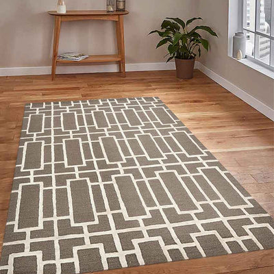 Brown Wool Lineation Hand Tufted Rug Carpet